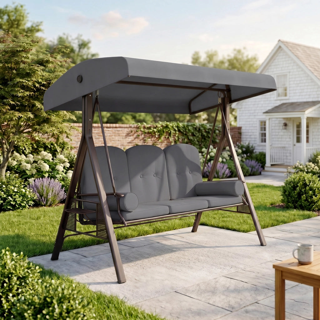 Dondolo da Giardino 3 Posti con Cuscini ¨C zephmum ¨C Grigio 208x120x172 cm