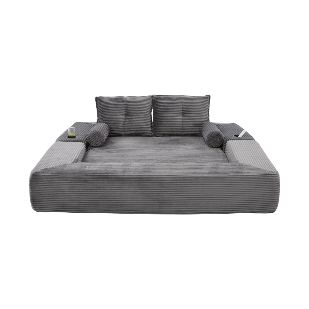 Divano Letto 2 Posti Pieghevole ¨C MINIMAL ¨C Tessuto a Coste, Schiuma Memory, con Tasche e Cuscini