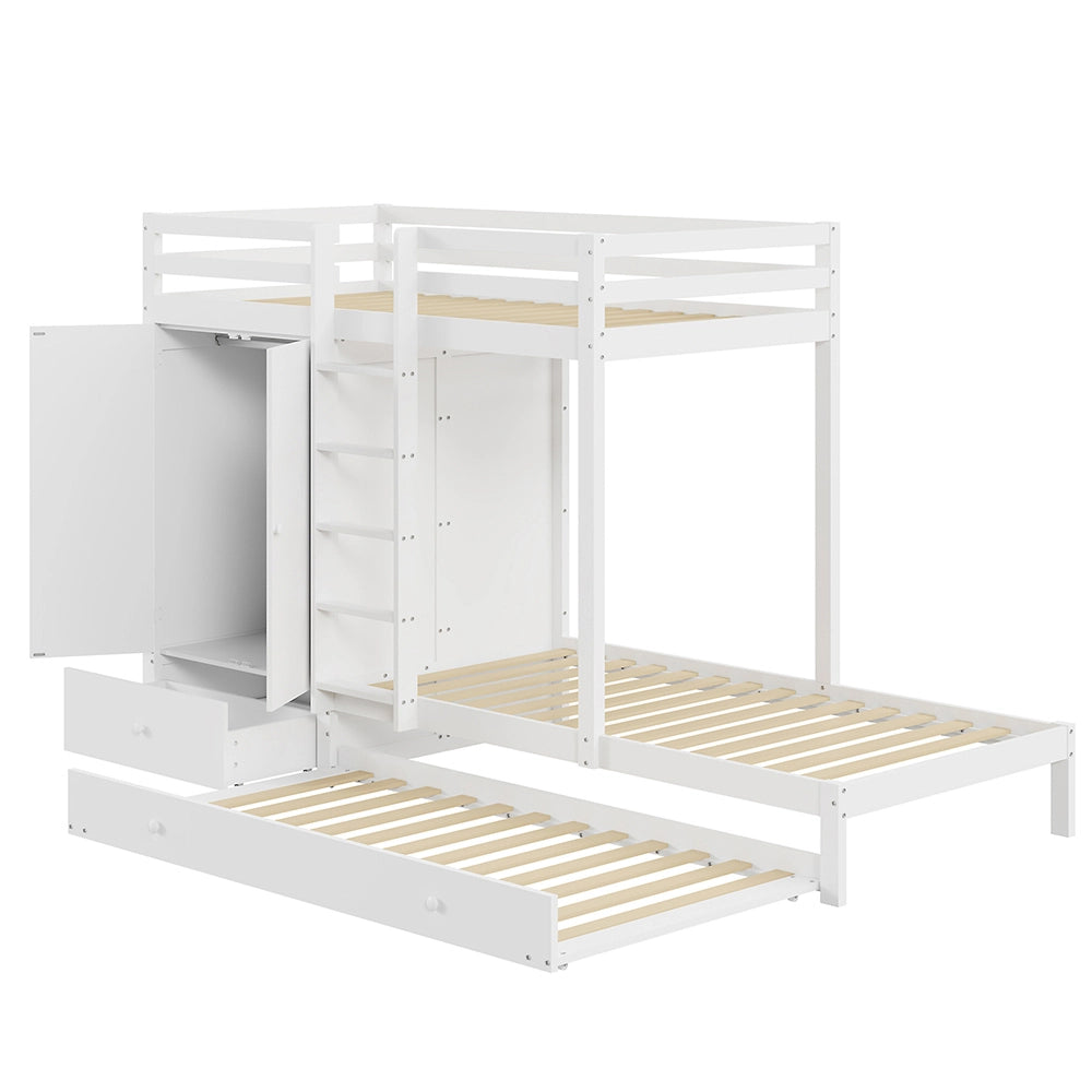 Letto a castello 90x200 cm - Xylo - Bianco con armadio cassetti e scomparto