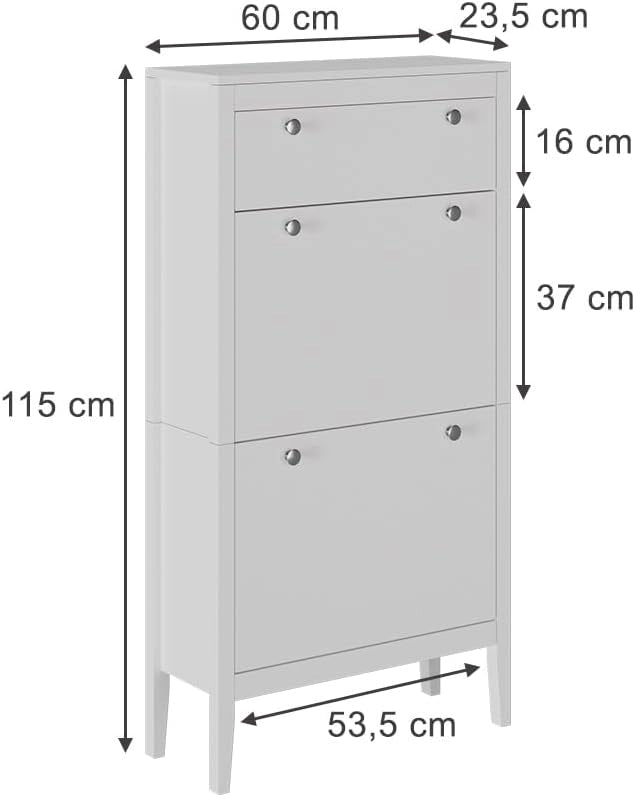 Armadio per scarpe Aron, Bianco, 60 x 115 cm, combinabile per la conservazione e l'organizzazione delle scarpe