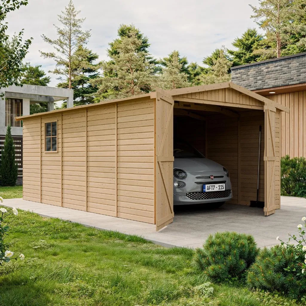 Garage in legno naturale A222x516x324 cm/15 m² - TIMBELA M101