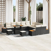 Set Divani Giardino  13 Pezzi con Cuscini Nero Polyrattan Acacia