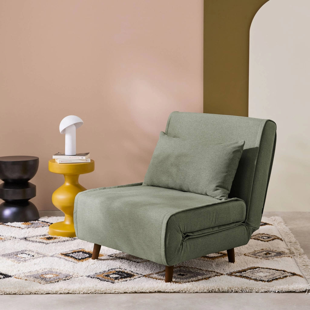 Poltrona letto convertibile tessuto con piedi in legno 1 posto, verde