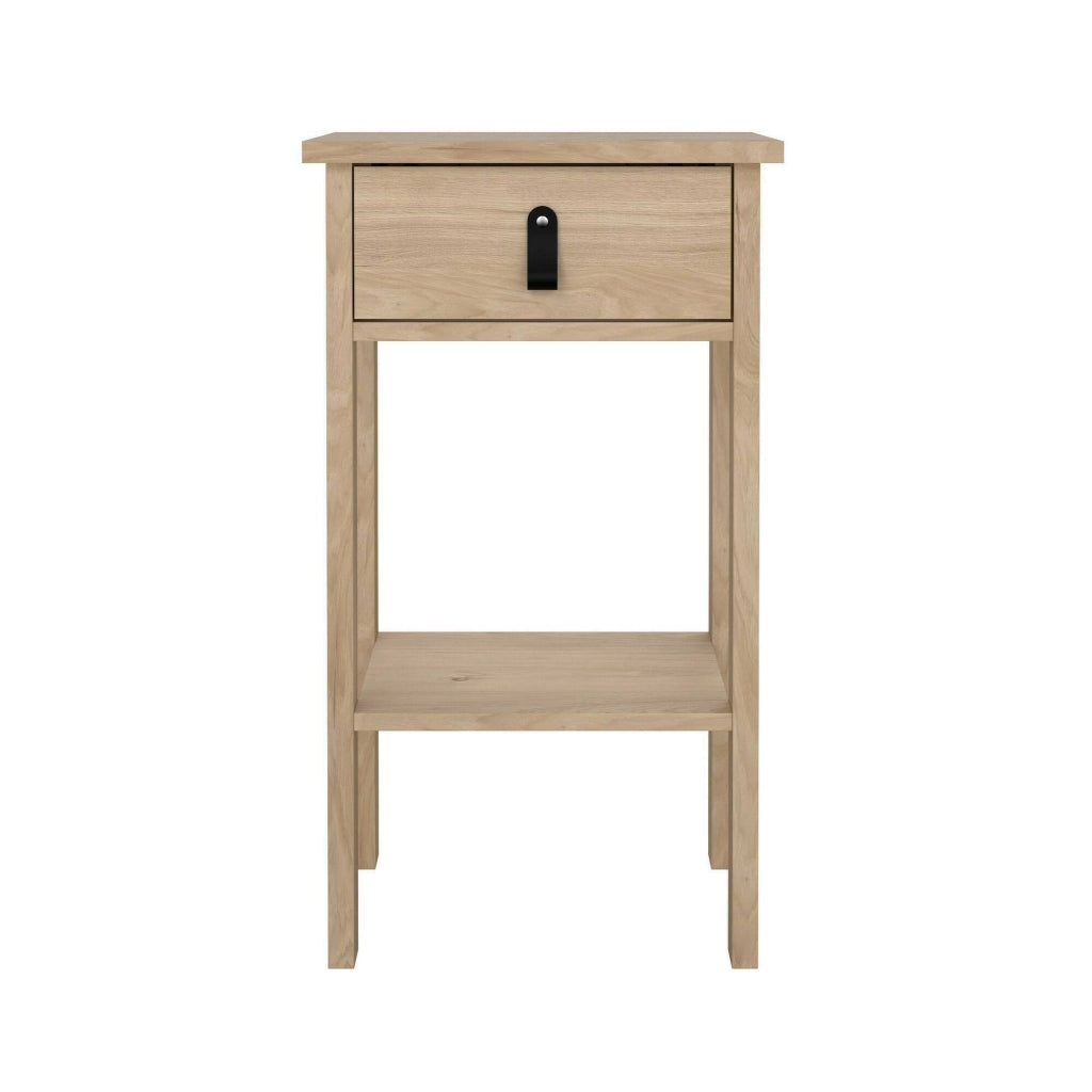 Comodino Inday, Comò basso, Tavolino da notte, Mensola da letto, 40x34 h70 cm, Rovere