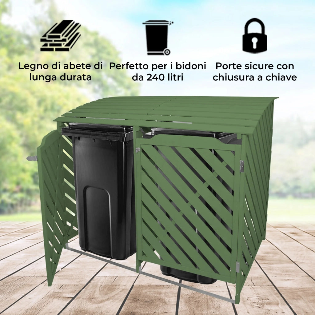 Doppio Contenitore Bidoni Dell'immondizia Ripostiglio Pattume Box Legno di Abete