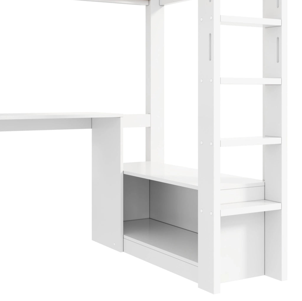 Letto a soppalco bianco 90 x 200 cm con armadio, scrivania e LED