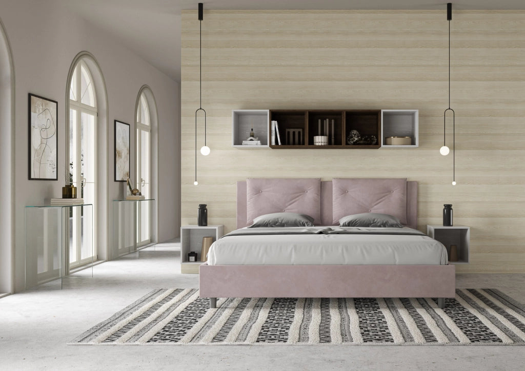 BS COM Letto matrimoniale king size contenitore imbottito 200x210 microfibra glicine