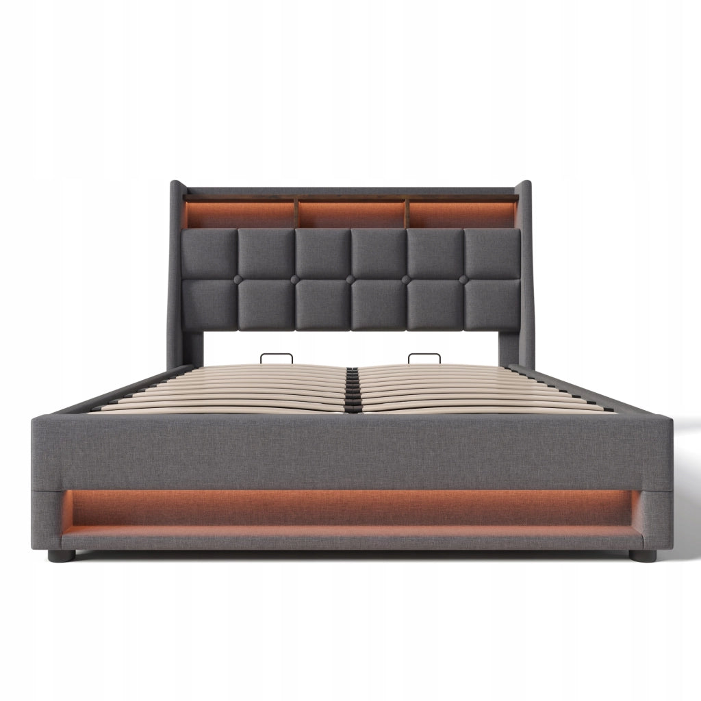 Letto imbottito con LED USB e materasso incluso - Xylo - 160x200