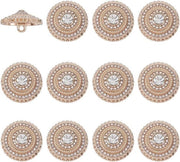 12 pezzi di bottone strass in metallo - diametro 20 mm - bottone strass dorati - bottone strass rotondi piatti - bottone da cucire in lega - bottone strass per gioielli - accessori per abbigliamento e cappelli DIY