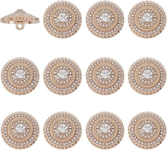 12 pezzi di bottone strass in metallo - diametro 20 mm - bottone strass dorati - bottone strass rotondi piatti - bottone da cucire in lega - bottone strass per gioielli - accessori per abbigliamento e cappelli DIY