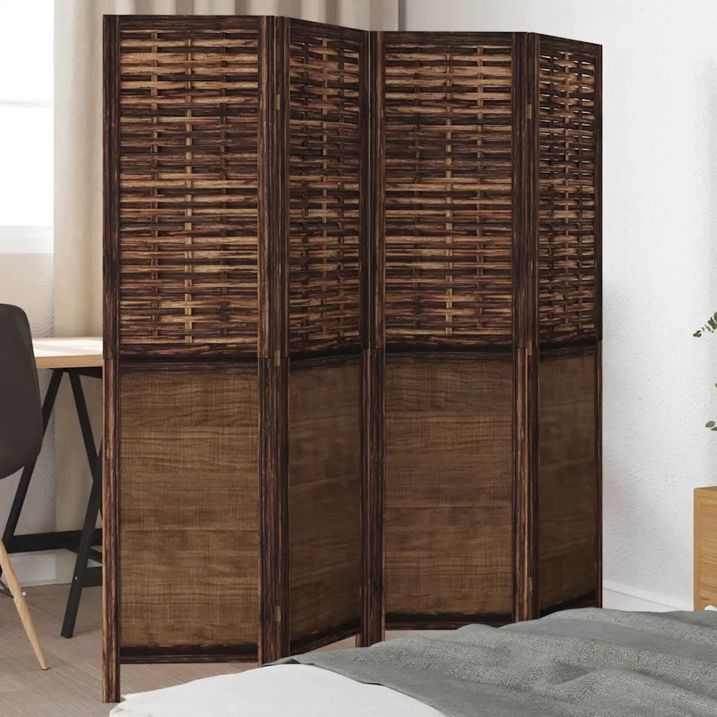 Divisorio Ambienti | Divider per stanze | Paravento 4 Pannelli Marrone Scuro Massello Paulownia