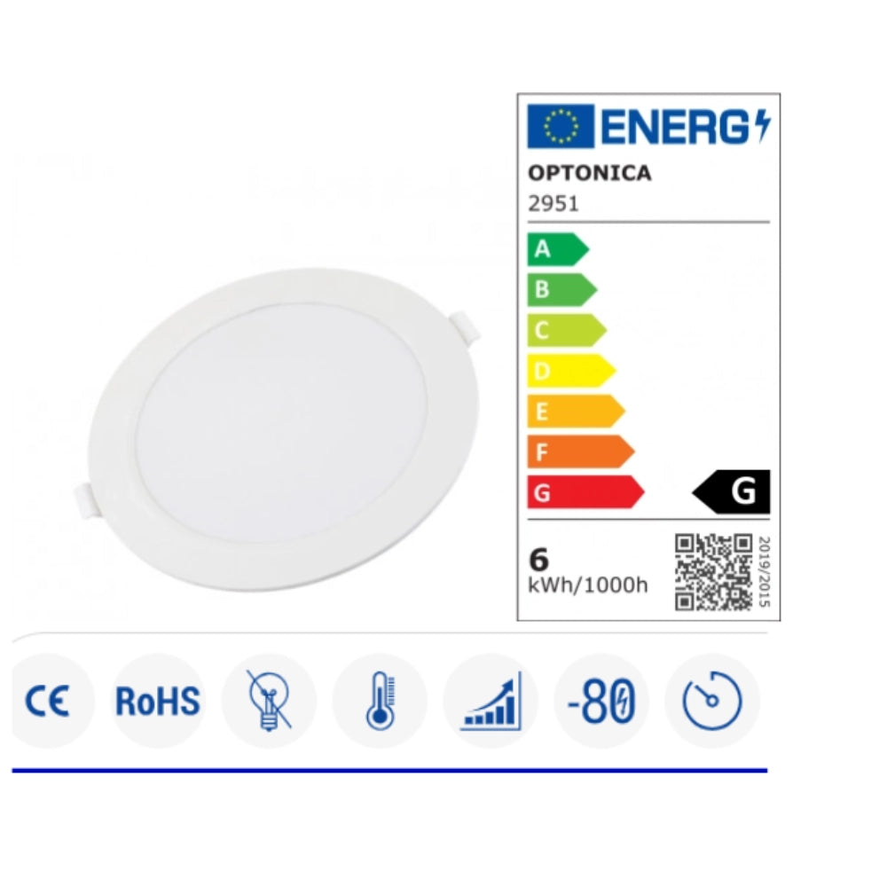 Optonica mini pannello led rotondo sottile retroilluminati bianco 6000k *** potenza 6w, confezione 1