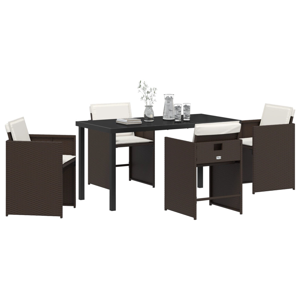 Set da Pranzo da Giardino 5 Pezzi con Cuscini Marrone Polyrattan