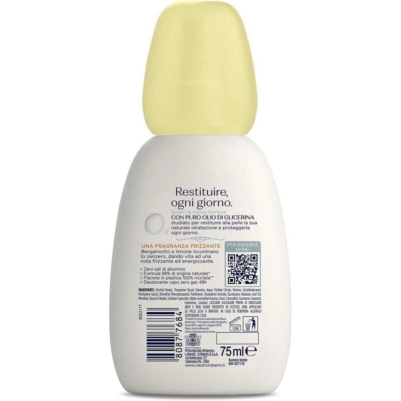 NEUTRO ROBERTS DEODORANTE VAPO FRESCO GIALLO BERGAMOTTO E ZENZERO CON PURO OLIO DI GLICERINA 75ML