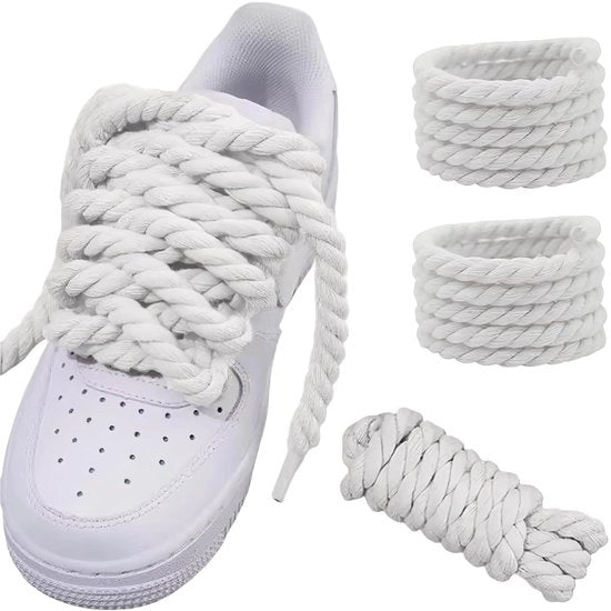 Viti in cotone ruvido per Air Force 1 - 8 mm, Bianco, 140 cm - Fatto a maglia