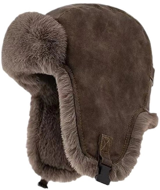 Cappello da pilota invernale con guanciali e impermeabile, cappuccio di trapper morbido e impermeabile in pelle per uomini e donne