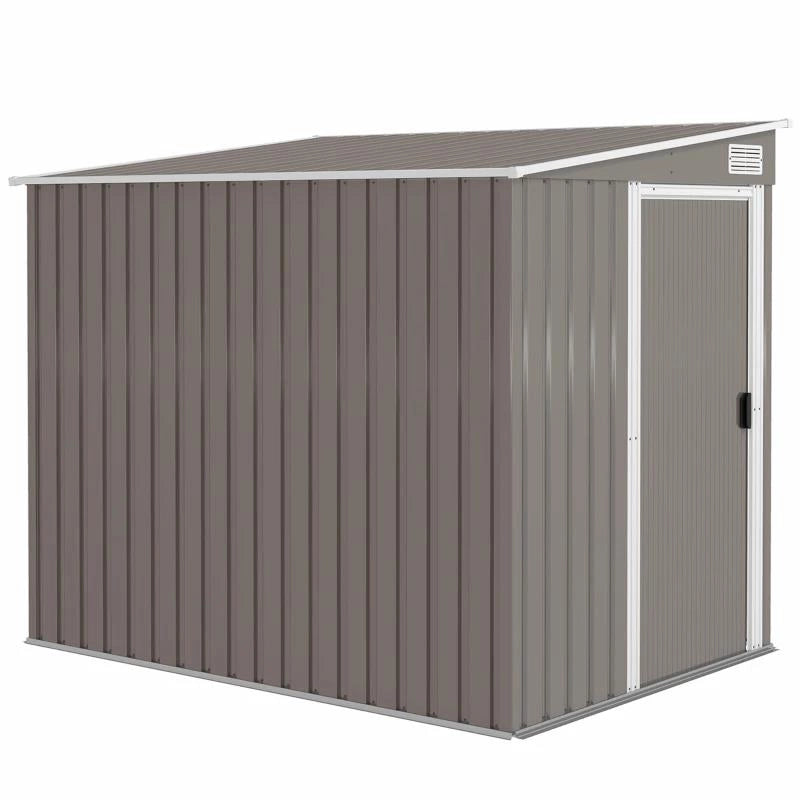 CAPANNO ATTREZZI IN METALLO 1.5X2M CON BASE, PORTA SCORREVOLE E TETTO INCLINATO, GRIGIO CHIARO