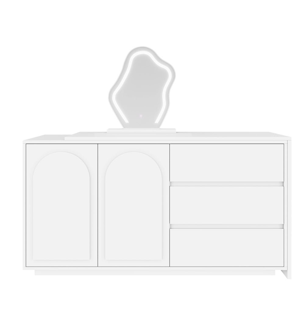 Toeletta 140x40x75 cm con specchio LED a 3 tonalit¨¤ e piano estraibile bianca