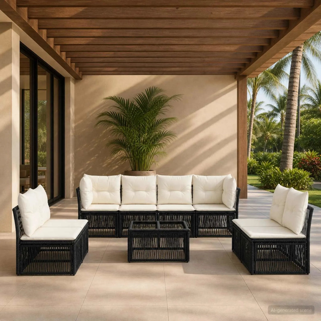 Set Divano da Giardino 9 pcs Nero polyrattan 3434173