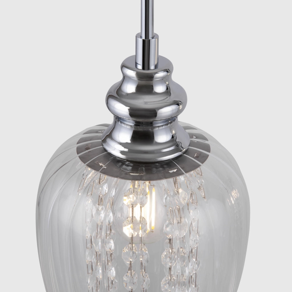 Lampadario Contemporaneo Blues Metallo Nichel 3 Luci Diffusori Vetro Trasparente