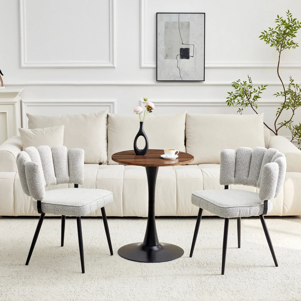 Tavolo da pranzo rotondo con 2 sedie piano in MDF, base centrale stabile, colore noce e nero, Ø 60 cm