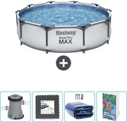 Piscina Rond Acciaio Pro MAX - 305 x 76 cm - Grigio - Inclusa Pomp Gres - Paravento Solare - Guida Piscina