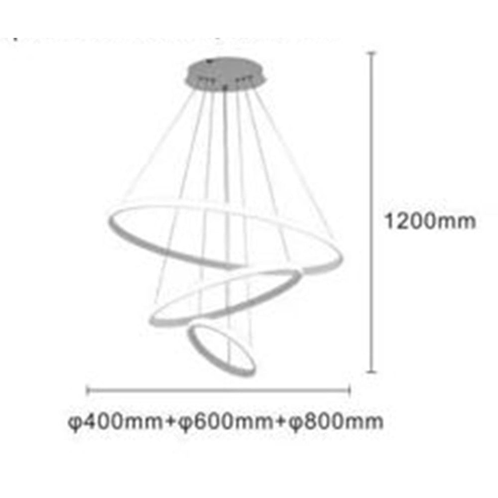 Trade Shop - Lampadario Sospeso Led 100w 3 Cerchi Pendente Anelli Bianco Luce 4000k Moderno 50262 -