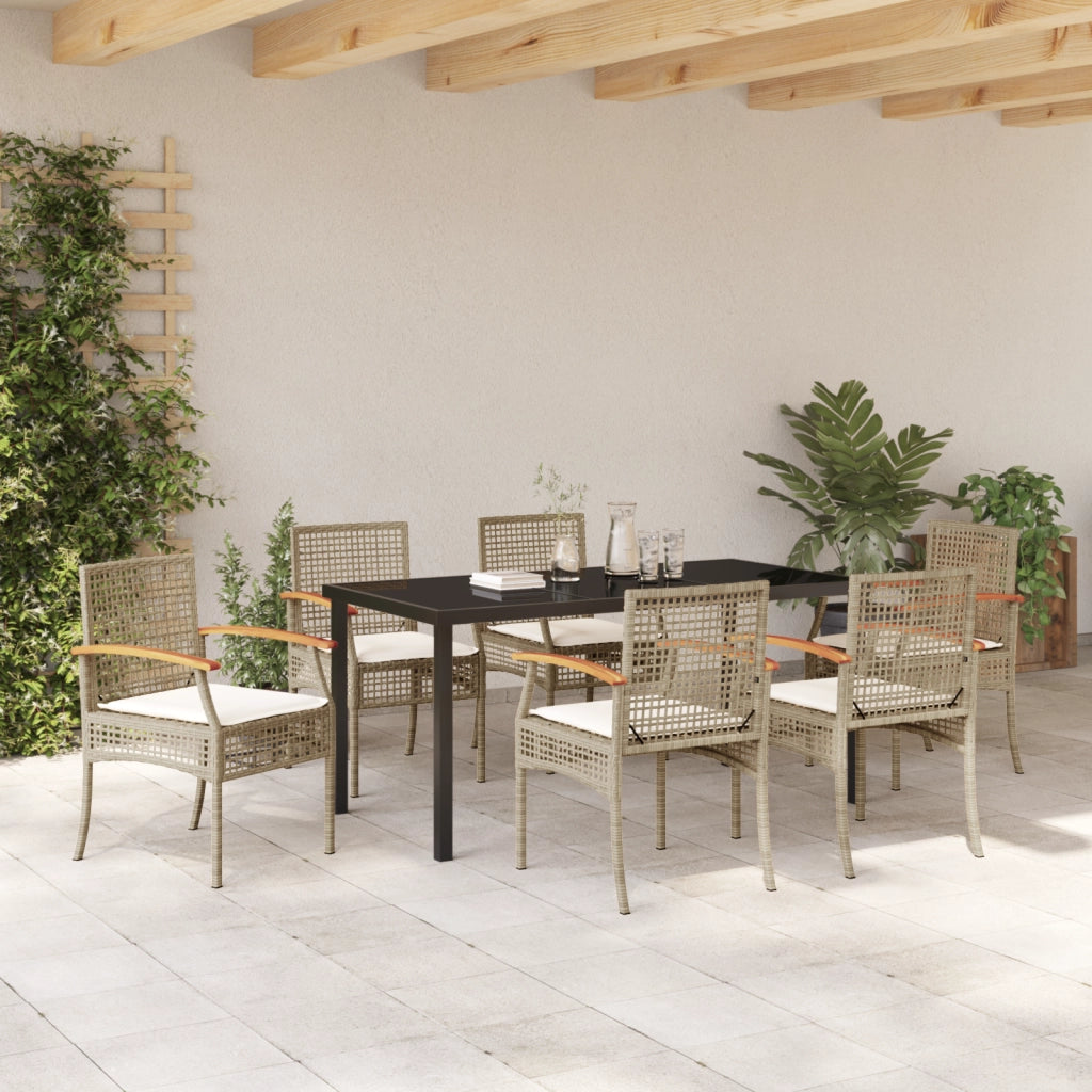 Set da Pranzo da Giardino 7 Pezzi con Cuscini Beige Rattan Polimerico