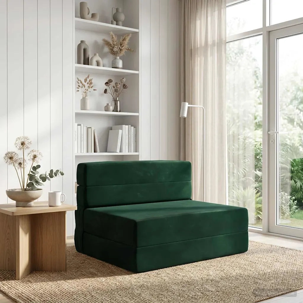 Divano letto | Sof¨¤ letto | Letto singolo Pieghevole Verde Scuro 190 x 100 x 15 cm Velluto