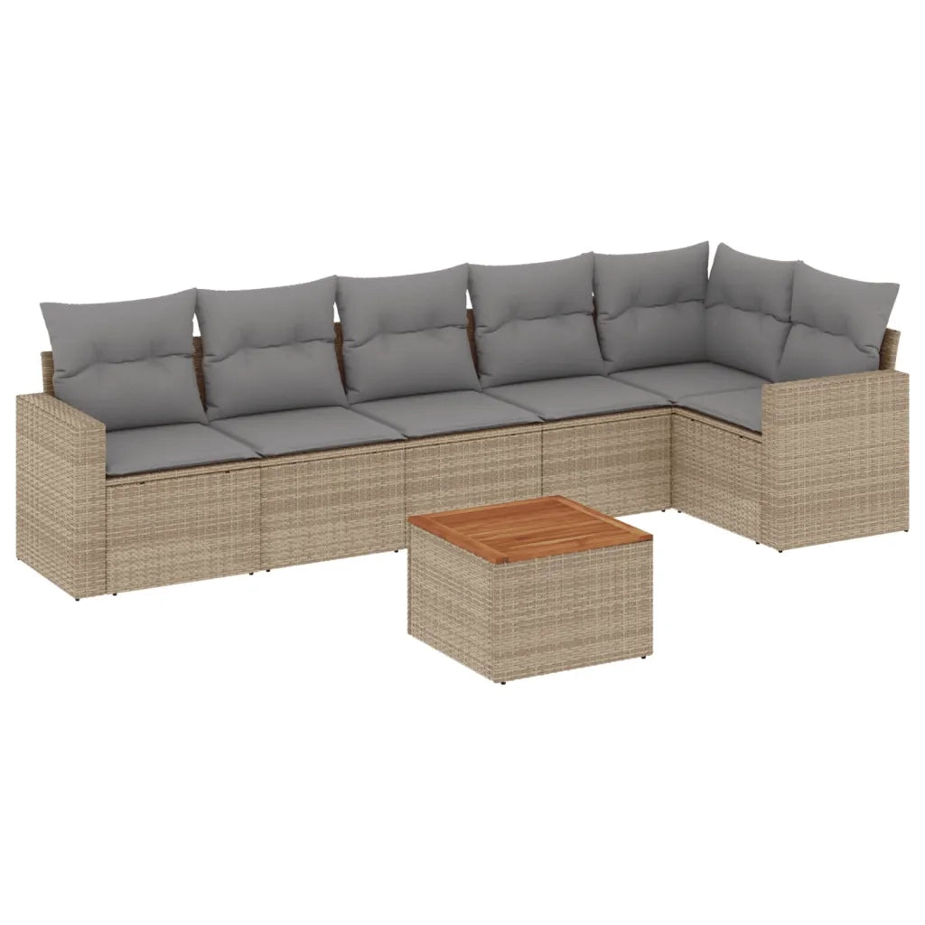 Set Divani da Giardino 7 pz con Cuscini Beige in Polyrattan