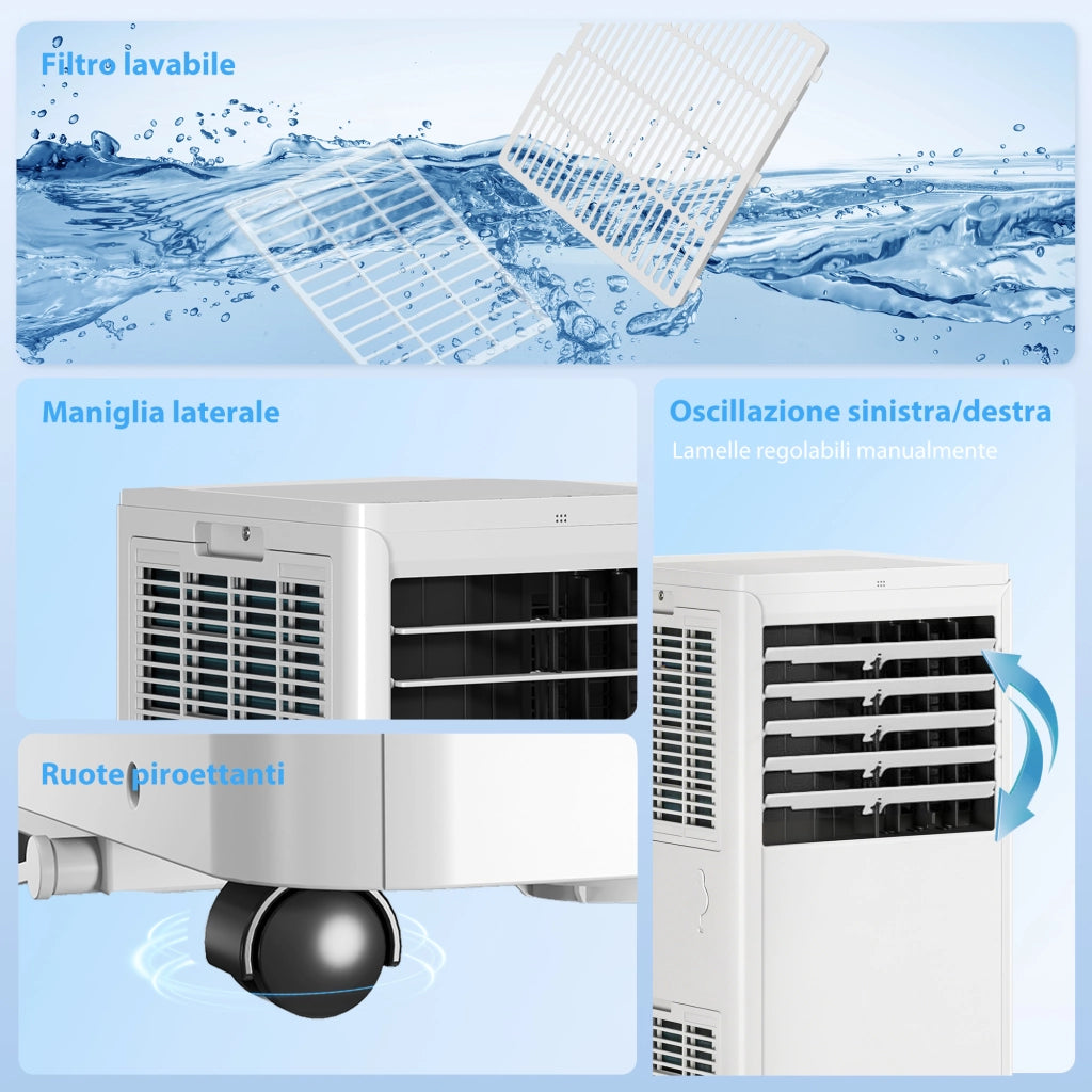 Condizionatore Portatile 7000 BTU Unità 4-in-1 con Raffreddamento Deumidificatore Ventilatore Modalità Notte Bianco