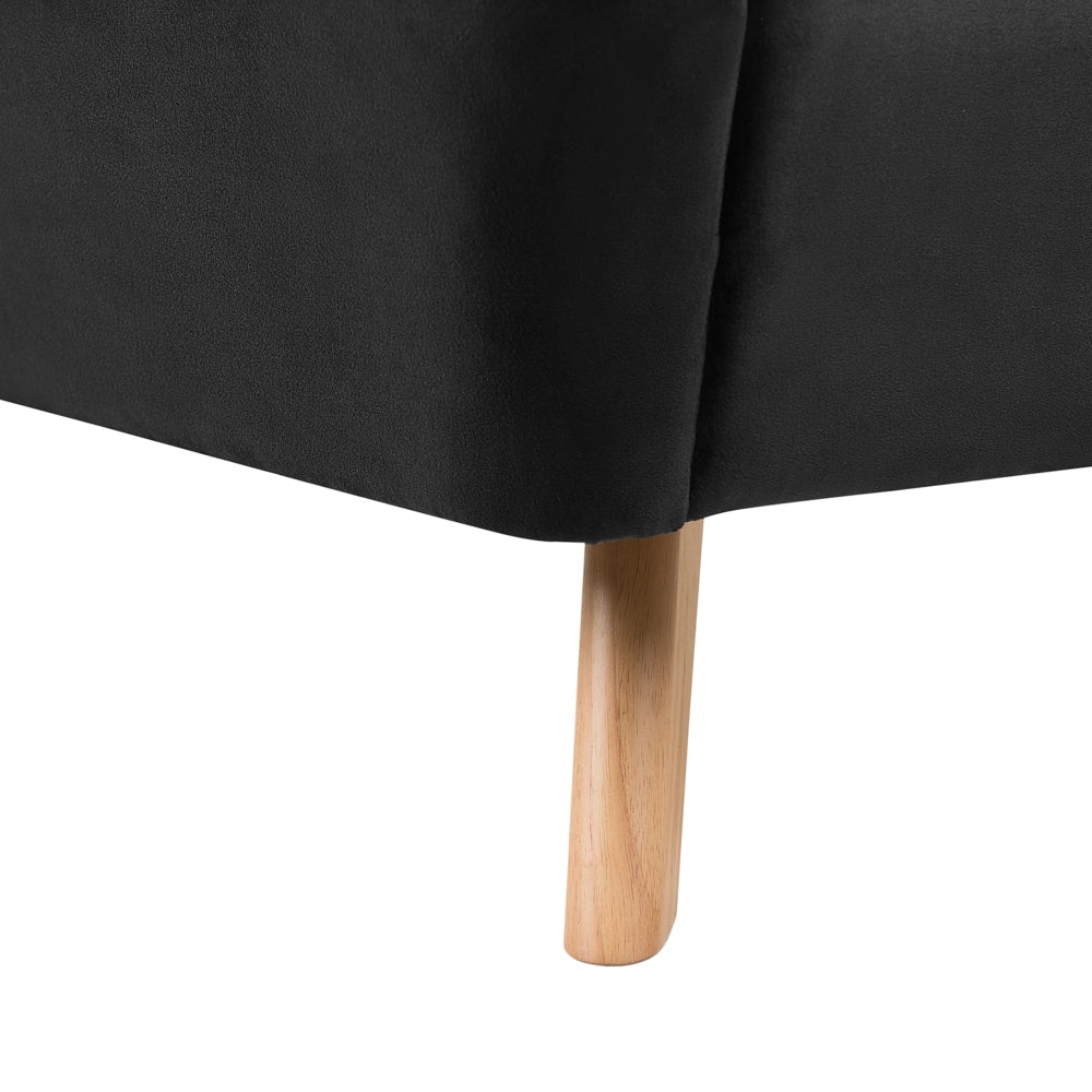 Struttura del letto in velluto Nero con gambe in legno chiaro 180 x 200 cm retrò