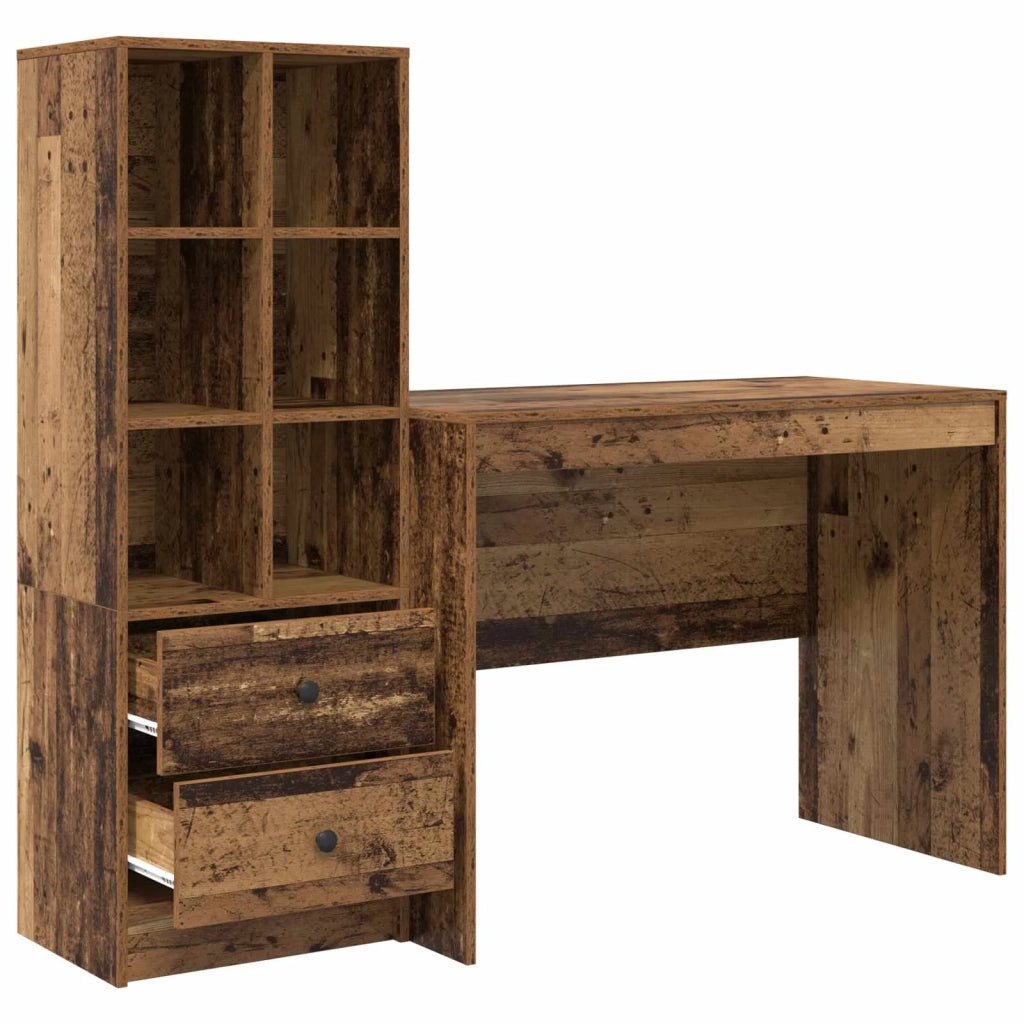 Scrivania | Tavolo da Ufficio con cassetto 2 pz Legno vecchio