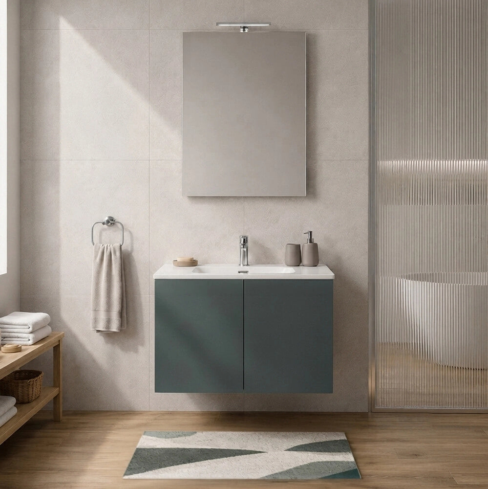 Mobile bagno sospeso 80 cm verde due ante e lavabo Tierra