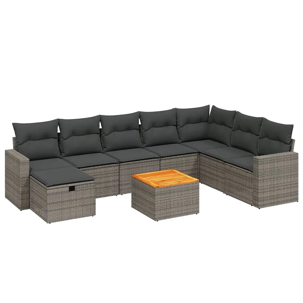 Set Divano da Giardino 9 pz con Cuscini Grigio in Polyrattancod mxl 89740