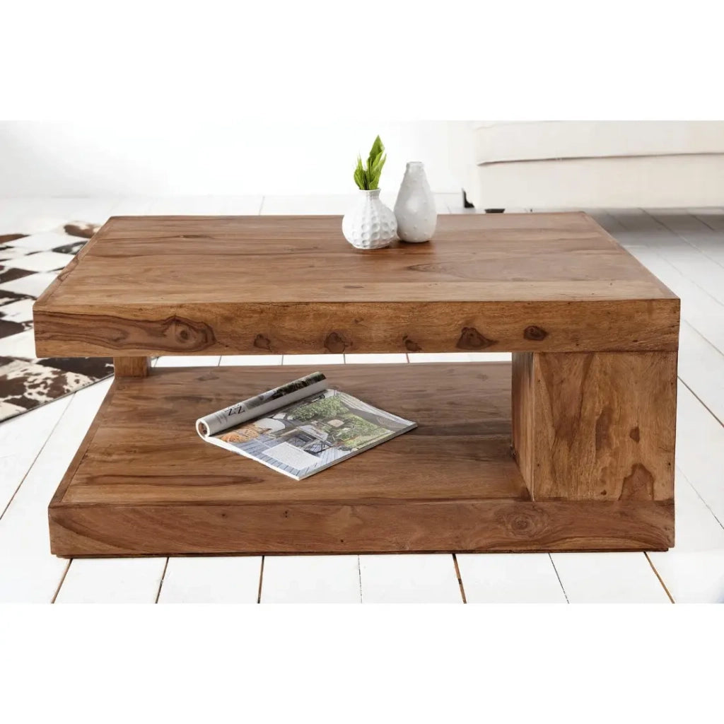 Tavolino basso GRADI 90 cm in legno massiccio di Sheesham – Tavolino basso rettangolare con spazio di stoccaggio