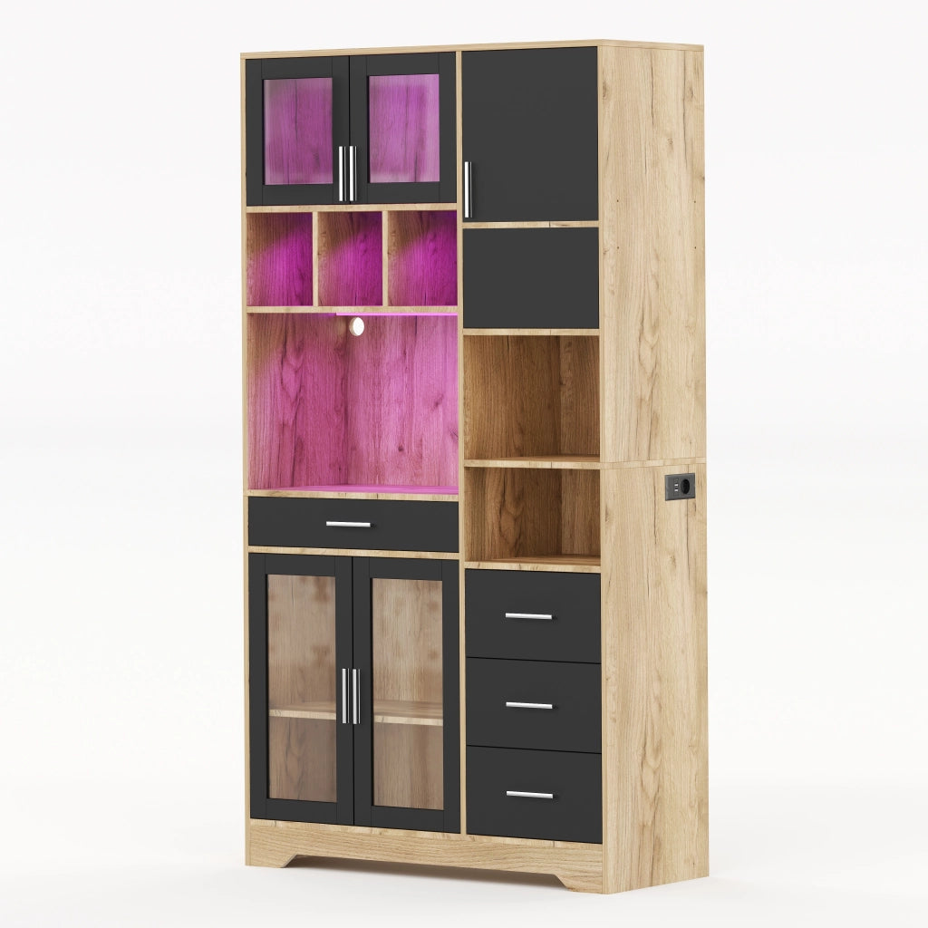 Credenza Vetrina da Cucina con Ripiani Regolabili e LED ¨C MINIMAL ¨C 185x100x40 cm