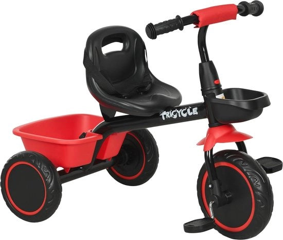 Triciclo per Bambini con Cintura Toracica e Sedile Regolabile - Sicuro e Comodo per 2-5 anni - Nero+Rosso