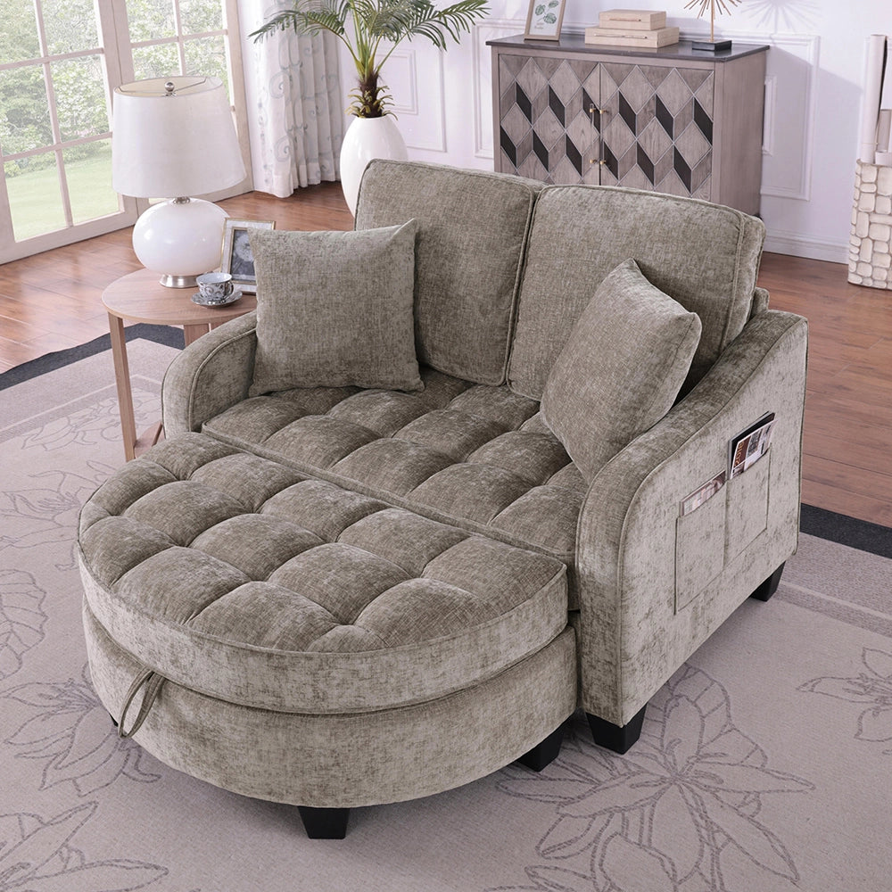 Divano multifunzione 2 in 1 - Xylo - Con pouf, legno eucalipto, marrone