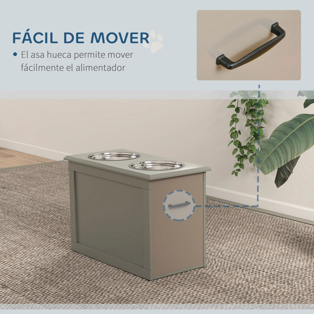 Mangiatoia per Cani con 2 Ciotole e Contenitore ¨C Zephmum ¨C 60x30x41 cm Grigio