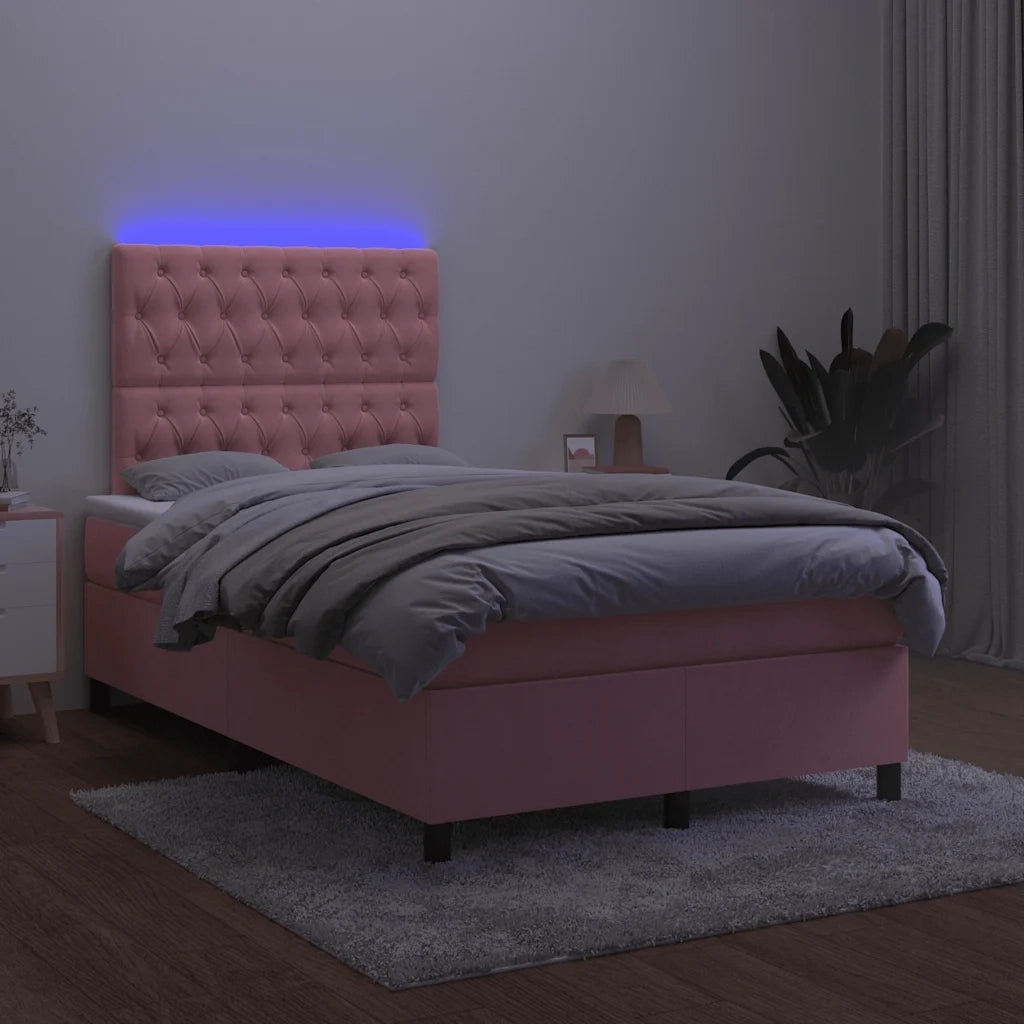 Letto a Molle con Materasso e LED Rosa 120x190 cm in Velluto 3270334