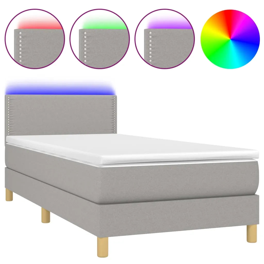 Letto a Molle Materasso e LED Grigio Chiaro 90x200 cm Tessuto 3133605