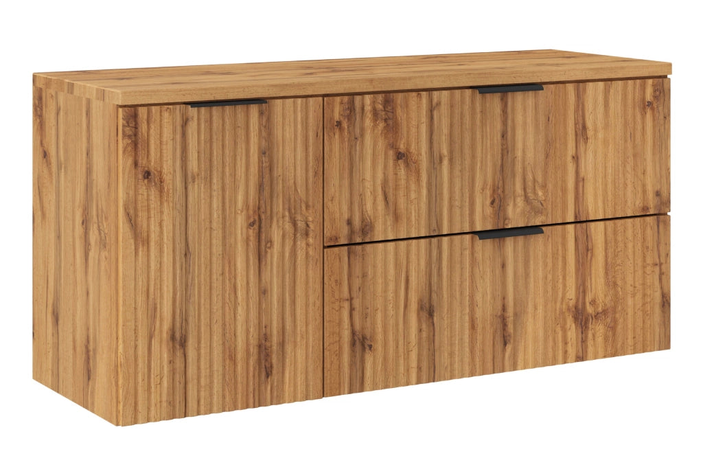 Set mobili bagno 120 cm con piano e mobile con cesto portabiancheria Adel Oak 120 x 1401 x 46 cm