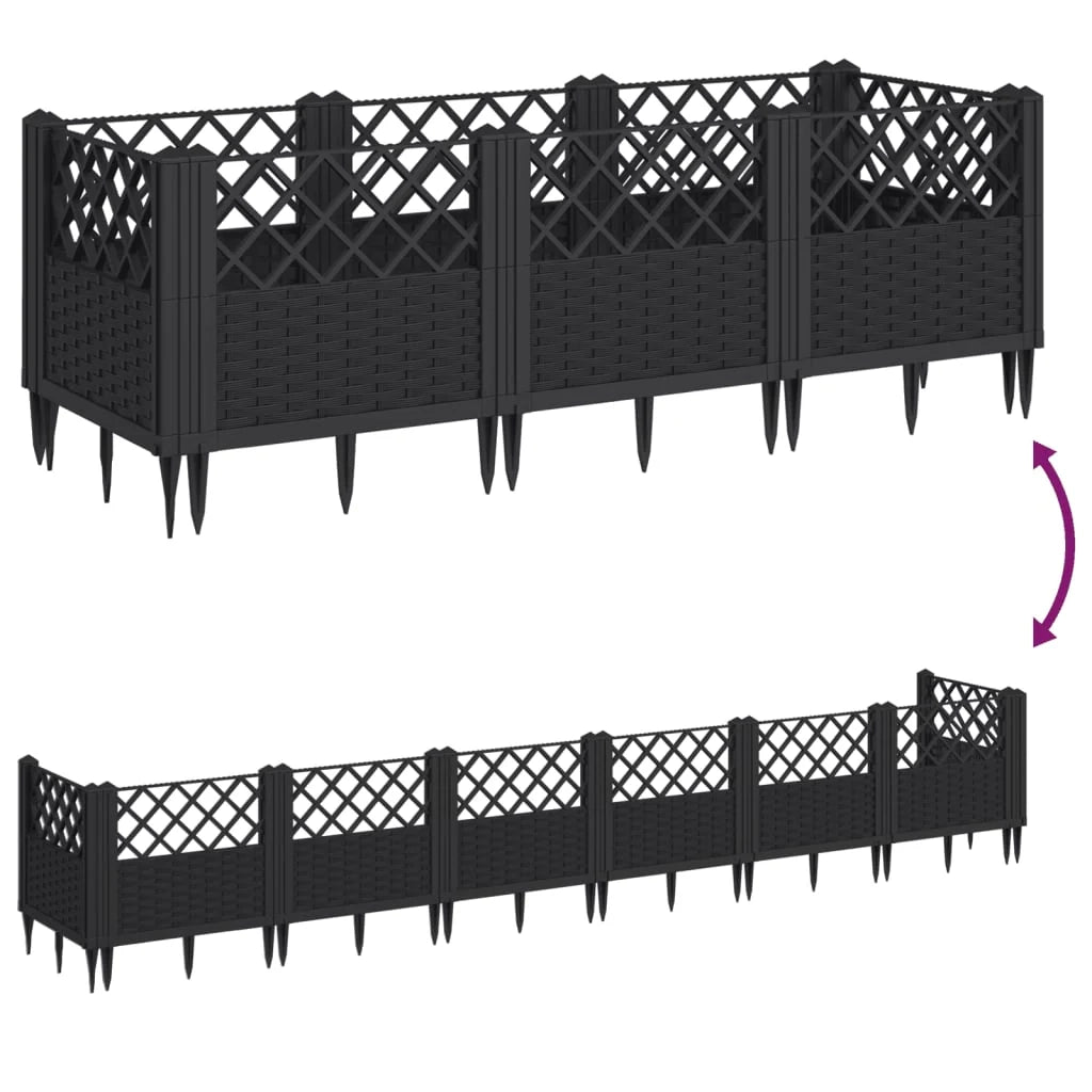 Fioriera rialzata per piante fiori patio giardino con picchetti 123,5 x 43,5 x 43,5 cm PP nero 02_0038184