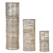 Set di 3 portacandele in legno di pioppo chiaro portacandele in vetro varie misure design boho quadrato alto