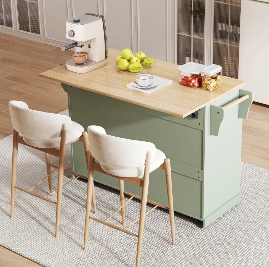Mobile cucina con piano estraibile 136x70x92 cm in MDF verde antico