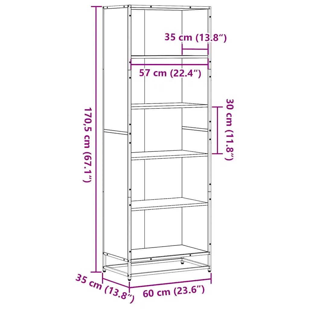 Libreria-Scaffale per Libri-Mobile di Stoccaggio Rovere Fumo 60x35x170,5 cm in Truciolato