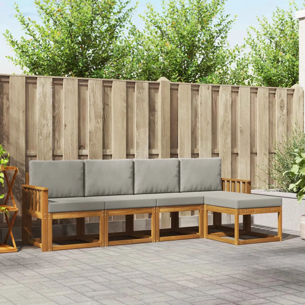 Set di divani da esterno 5 pcs Grigio Naturale e Chiaro