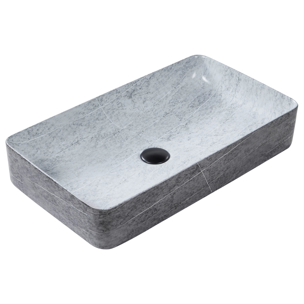 Lavabo da appoggio in ceramica grigia effetto granito 61 x 35 cm Lavello rettangolare per bagno Stile industriale