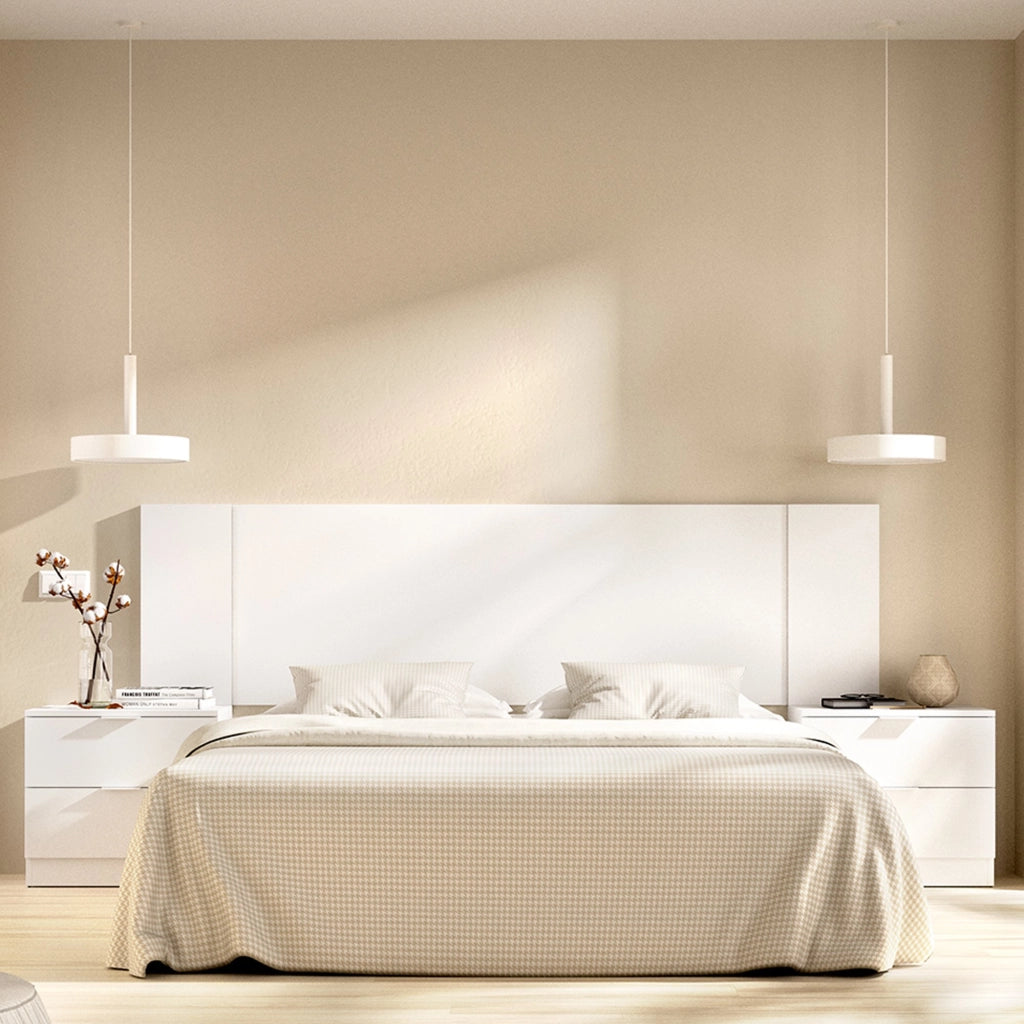 Sierra, Testiera Letto 2 Comodini Inclusi, 34x251 cm Bianco